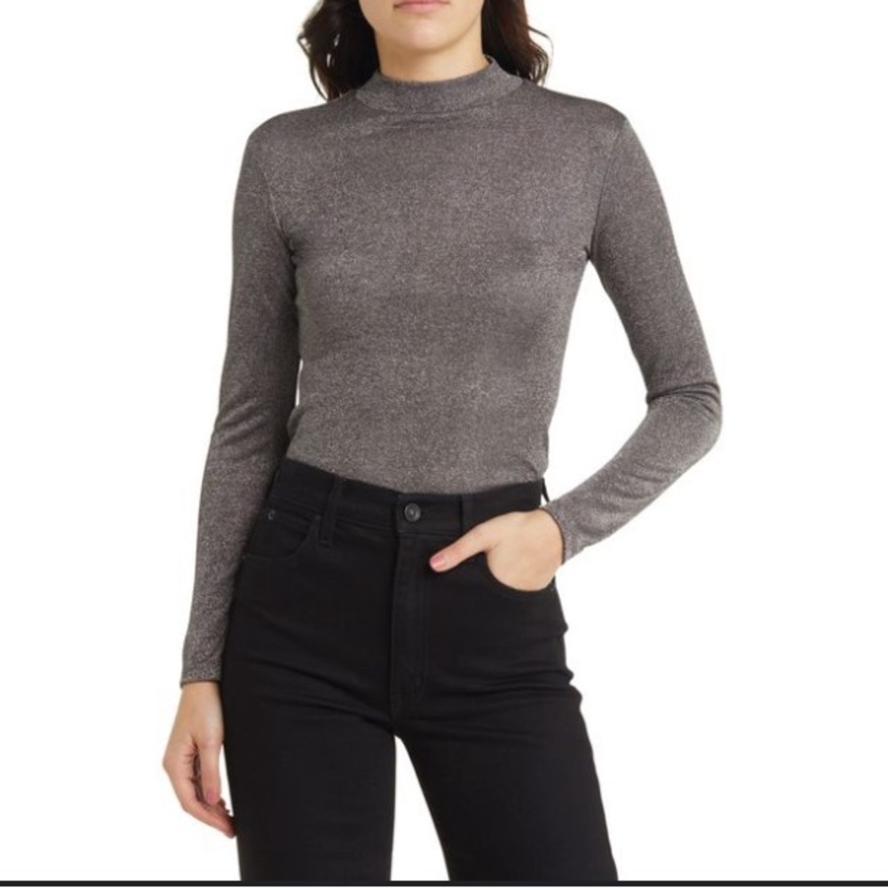 Reformation Bailey Metalic Mock Neck Top Size M  $98